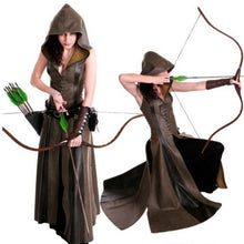 Load image into Gallery viewer, Women fashion Sexy Slim Lace Up Leather Medieval Ranger Long Dress Adult Coats Cosplay disfraz mujer Costume Halloween