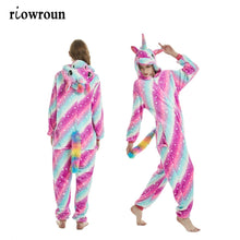 Load image into Gallery viewer, Adult Kigurumi Onesie Anime Women Costumes Cosplay Cartoon Animal Sleepwear Stitch Star Unicorn Pikachu Winter Warm Hooded 2019