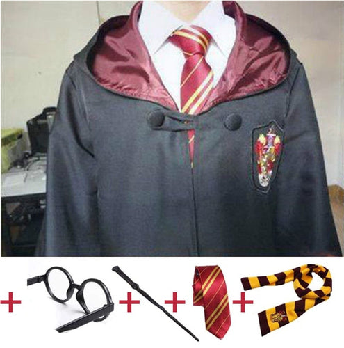 Harry Potter Costüm .Robe Cape with Tie Scarf Wand Glasses