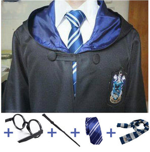 Harry Potter Costüm .Robe Cape with Tie Scarf Wand Glasses