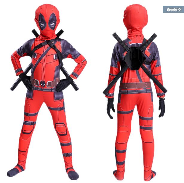 Children's Deadpool Costume with Mask Super Hero cosplay Suit Boy One Piece Full ...