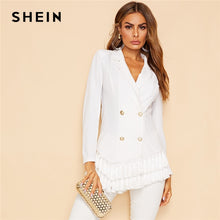 Load image into Gallery viewer, SHEIN White Notched Collar Double Breasted Layered Tassel Hem Blazer Coat Women Spring Solid Slim Fit Elegant Outerwear Coats