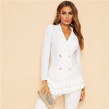 Load image into Gallery viewer, SHEIN White Notched Collar Double Breasted Layered Tassel Hem Blazer Coat Women Spring Solid Slim Fit Elegant Outerwear Coats