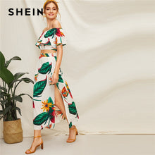 Load image into Gallery viewer, SHEIN Ruffle Trim Tropical Print Blouse Crop Top and Split Side Long Skirt Set 2 Piece Set Women Summer Boho Two Piece Set